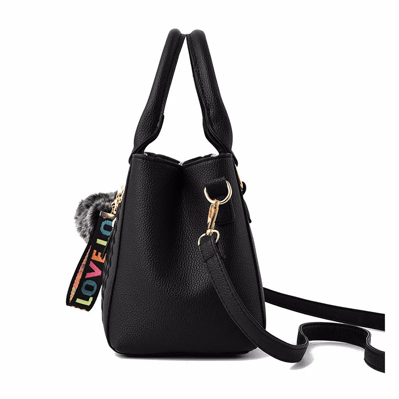 Women’s PU Leather Satchel Handbag With Fur Charm