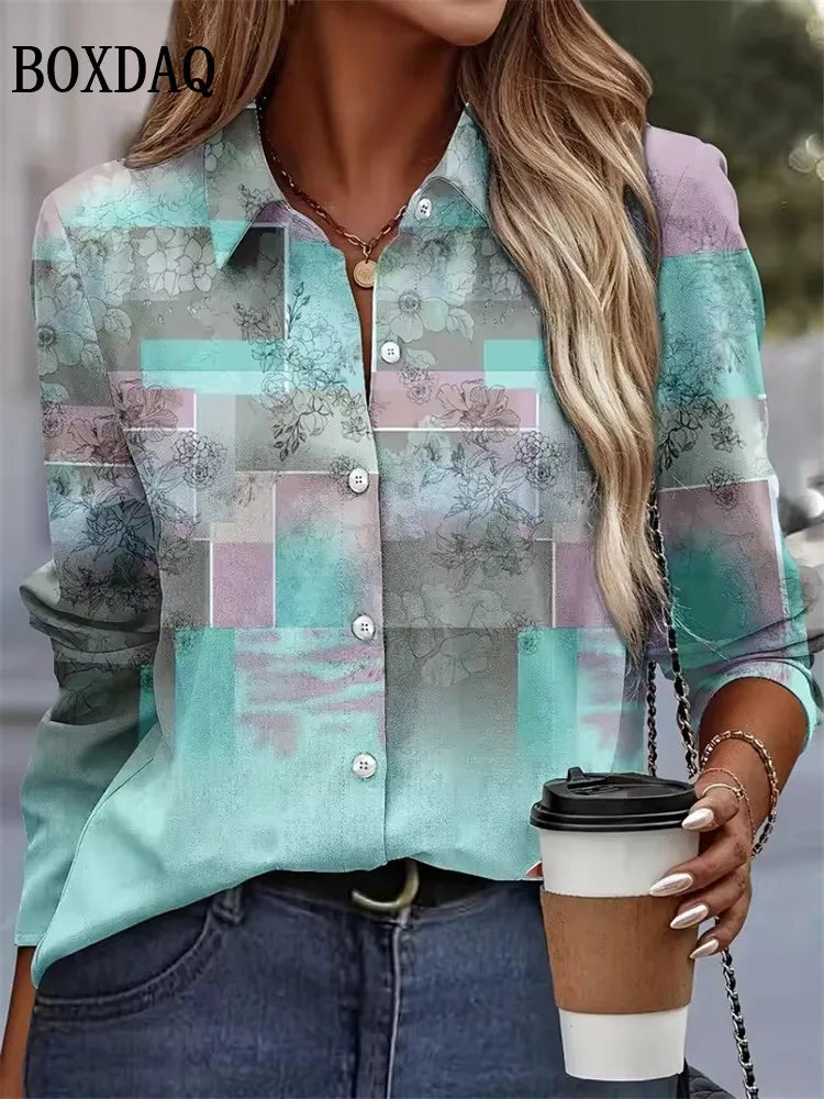 Women’s Chiffon Button-Up Blouse with Floral Print