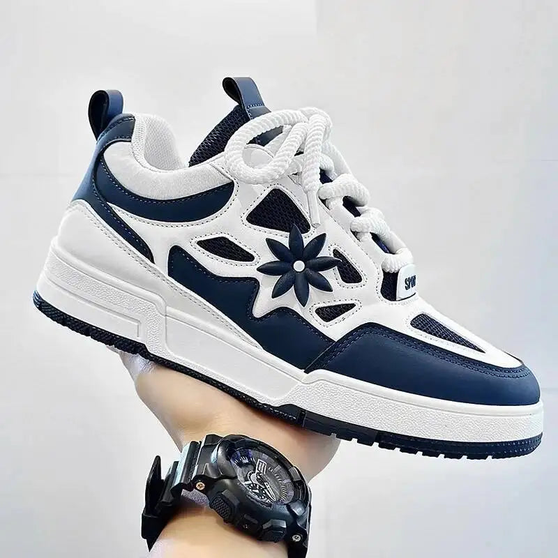 Men's Leather High-Top Skate Sneakers Mesh Breathable