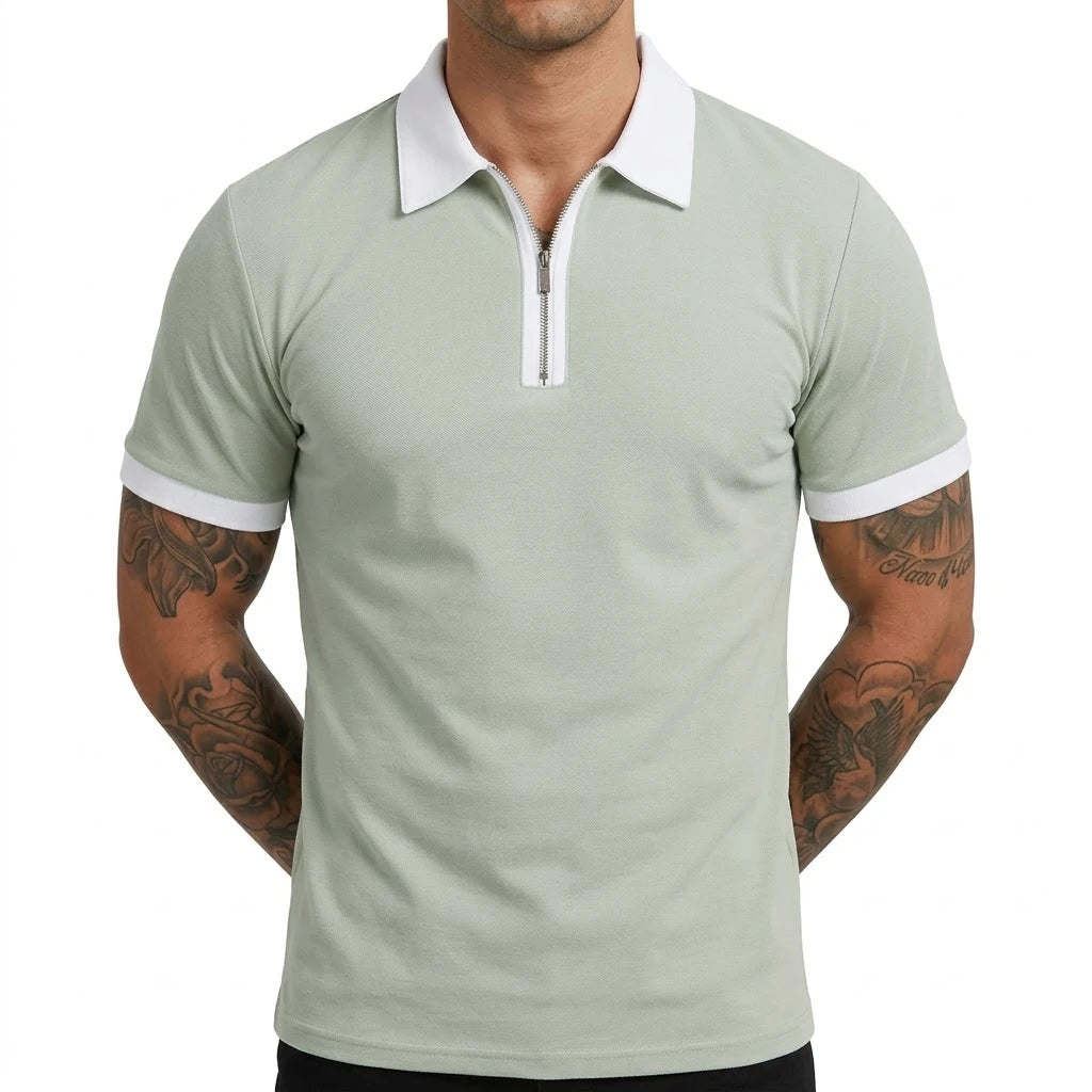Men’s Zipper Polo Shirt Short Sleeve Moisture-Wicking