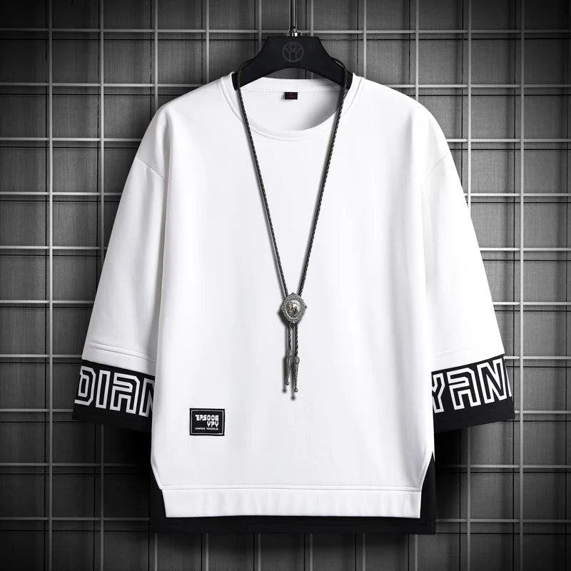 Men's Patchwork Streetwear T-Shirt Casual Loose Fit