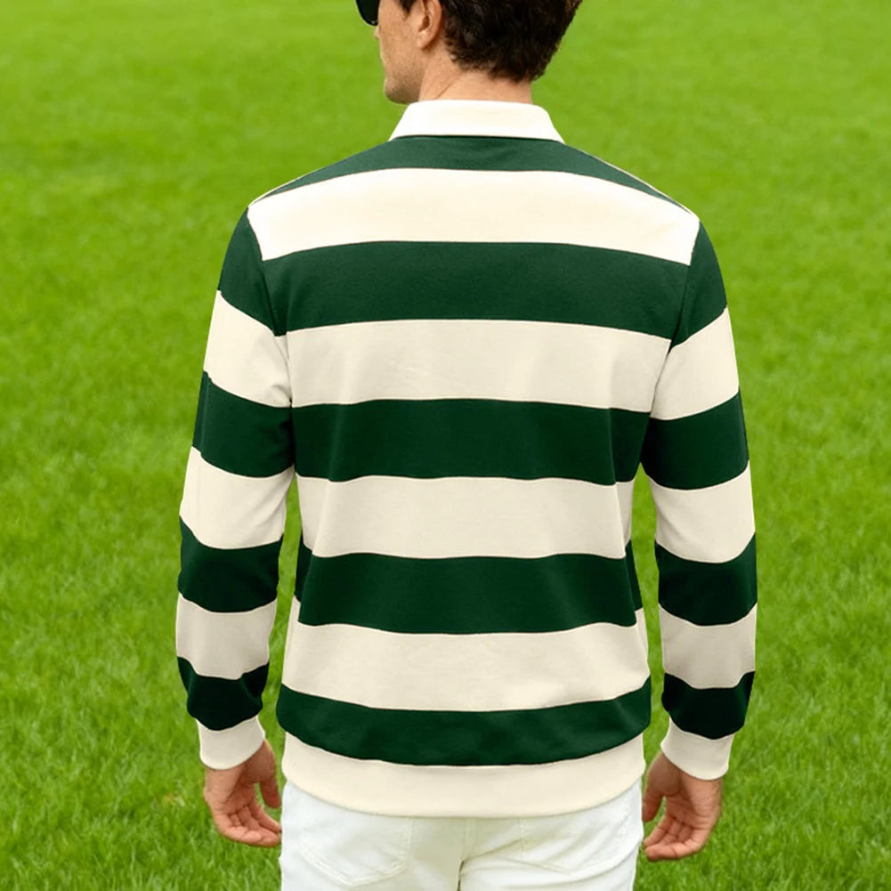 Men’s Striped Long Sleeve Polo T-Shirt Casual Top