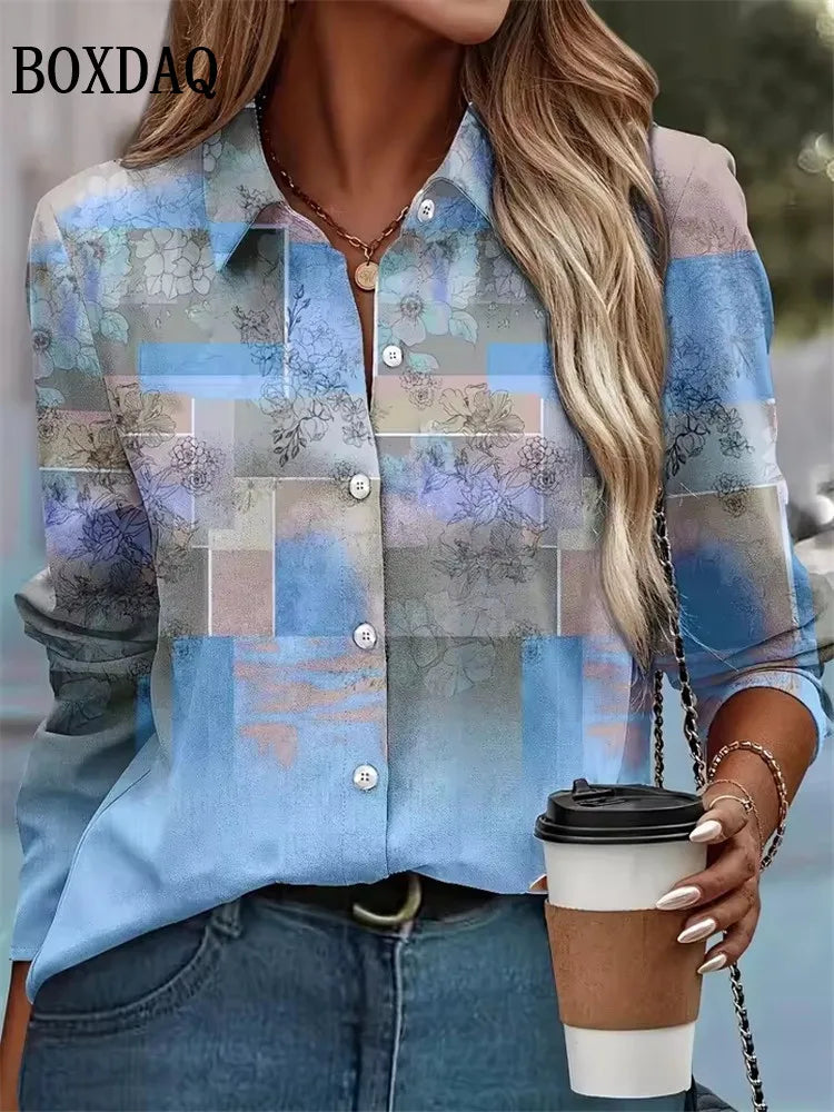 Women’s Chiffon Button-Up Blouse with Floral Print