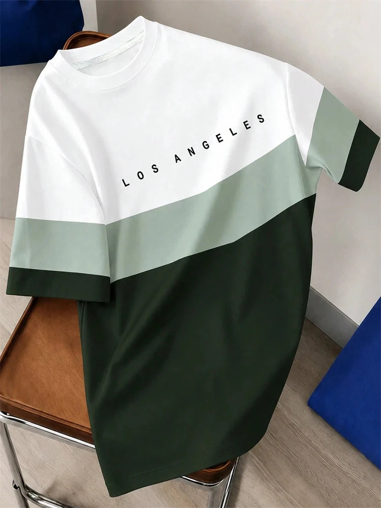 Men's Color Block Crew Neck T-Shirt – Casual Moisture-Wicking