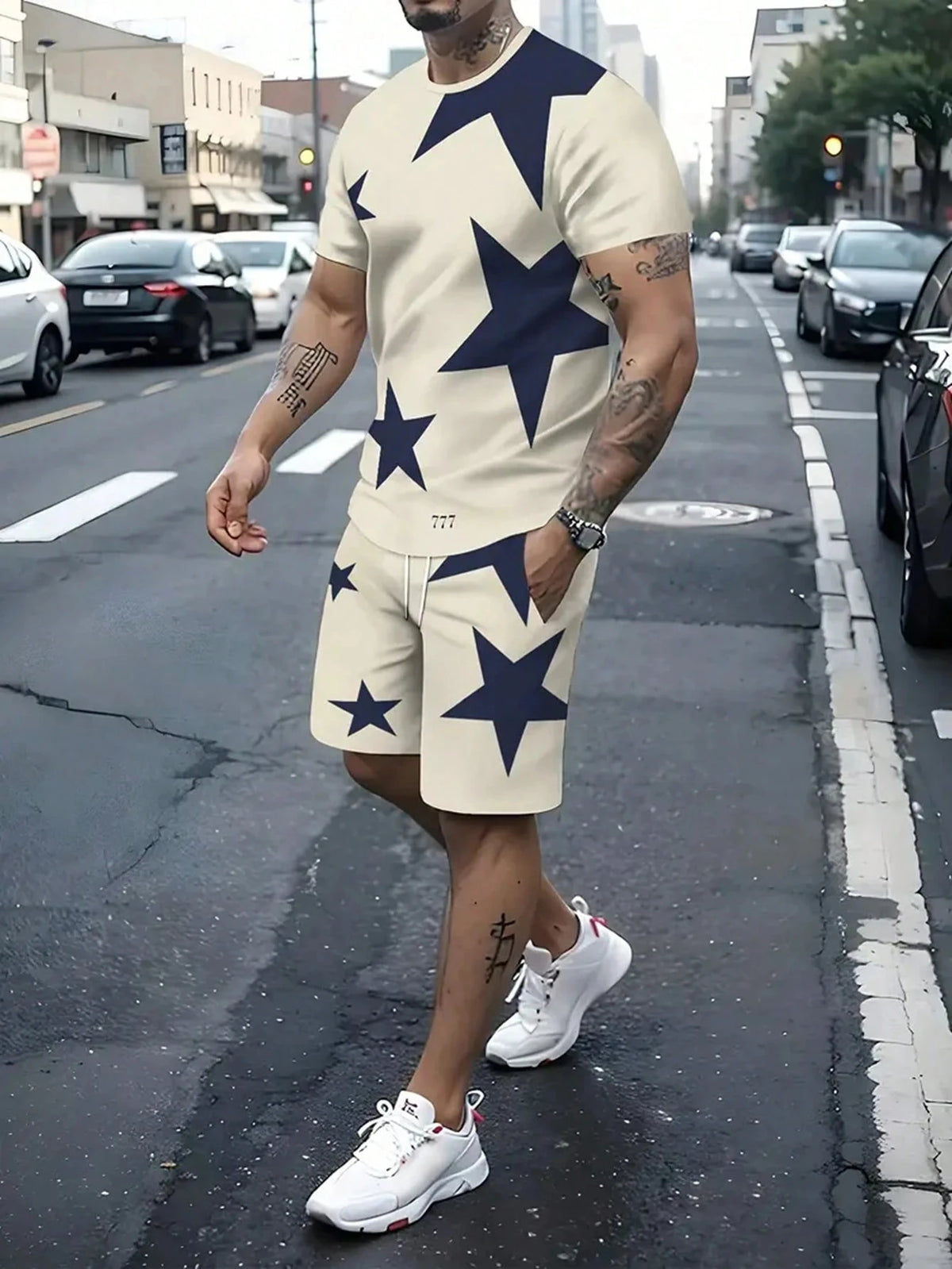Men's Printed Sports T-Shirt And Shorts Set