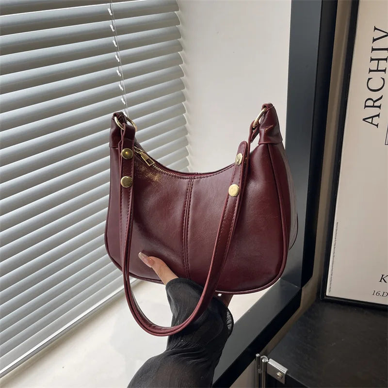 Crescent Hobo Shoulder Bag for Women with Zipper Closure