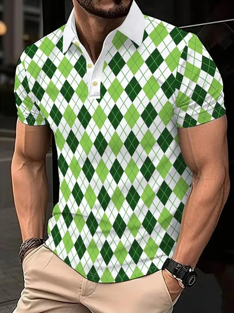 Men's Striped Polo Shirt Short Sleeve Casual Top