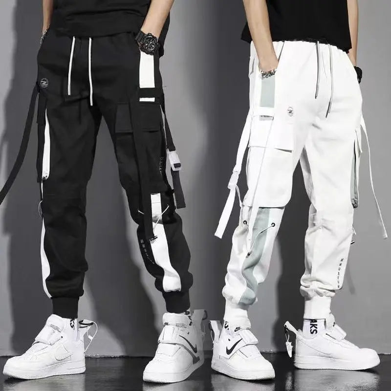 Men's Hip Hop Cargo Joggers With Ribbon Details