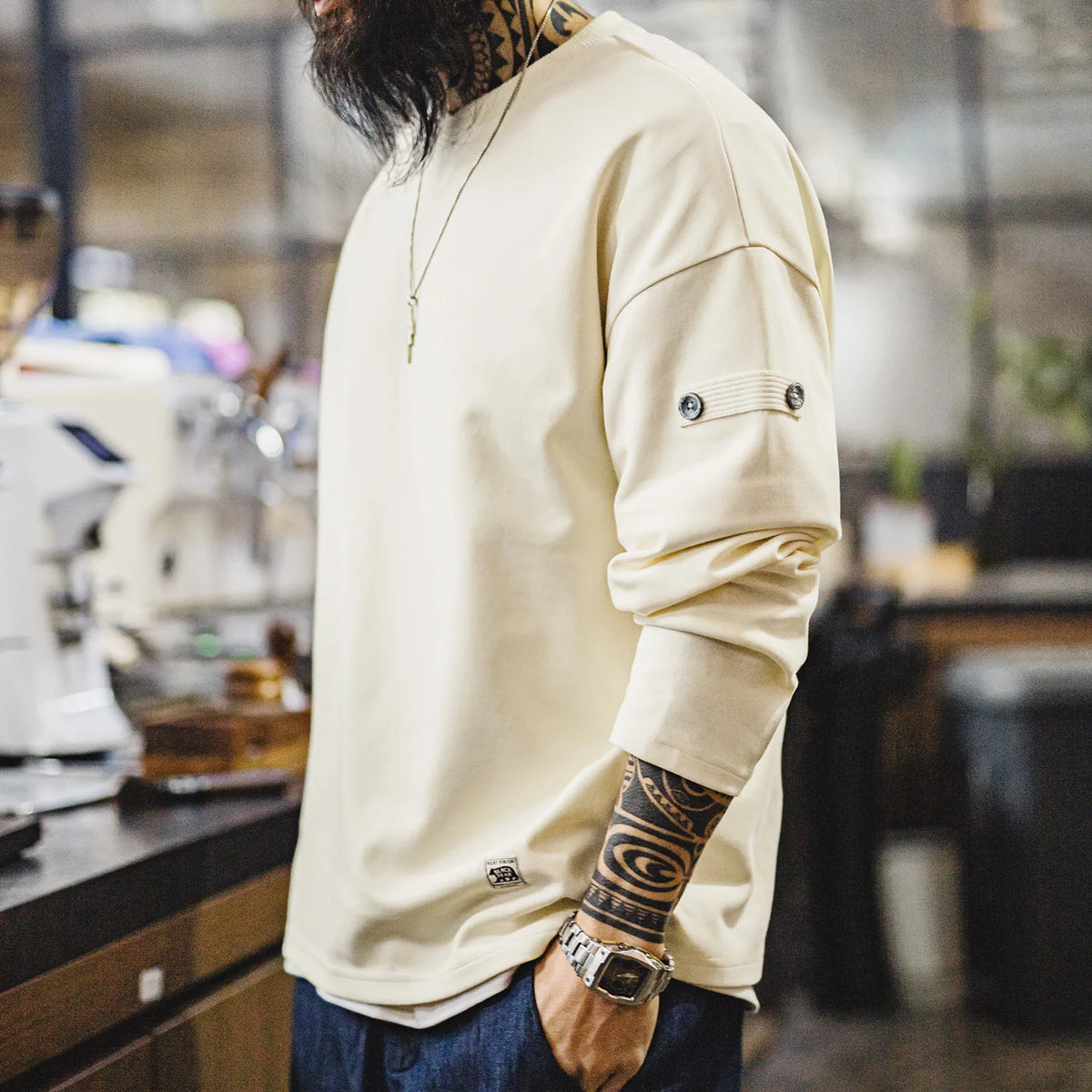 Men’s Heavyweight Knit V-Neck Long Sleeve T-Shirt