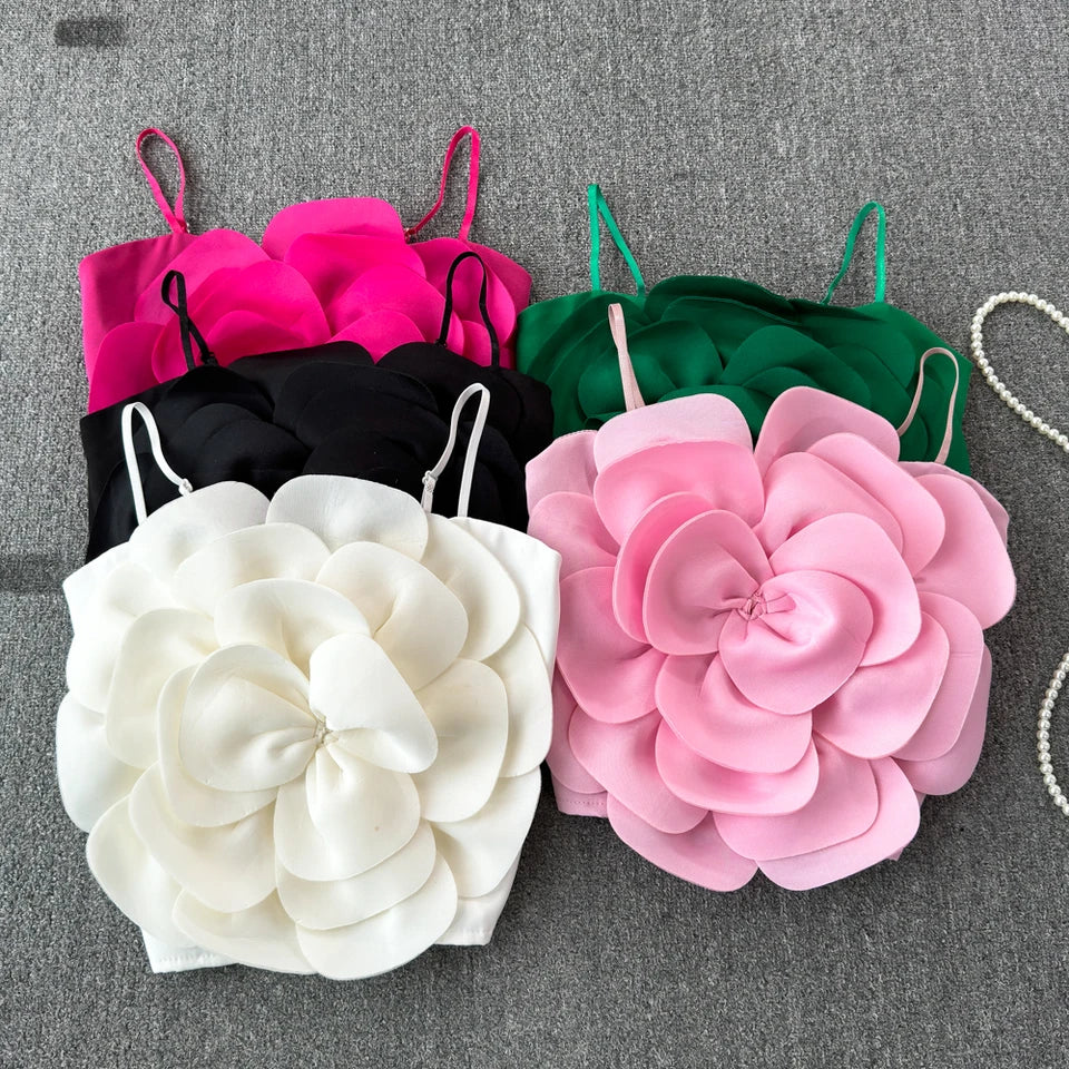 Stretch Knit Flower Applique Crop Cami for Women