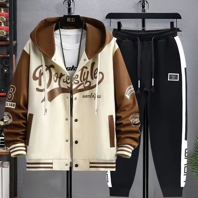 Men’s Korean Style Hoodie Tracksuit Set With Sweatpants