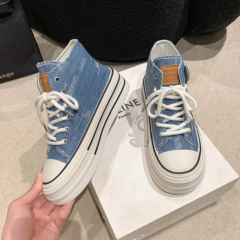 Women’s High Top Canvas Sneakers With Platform Sole