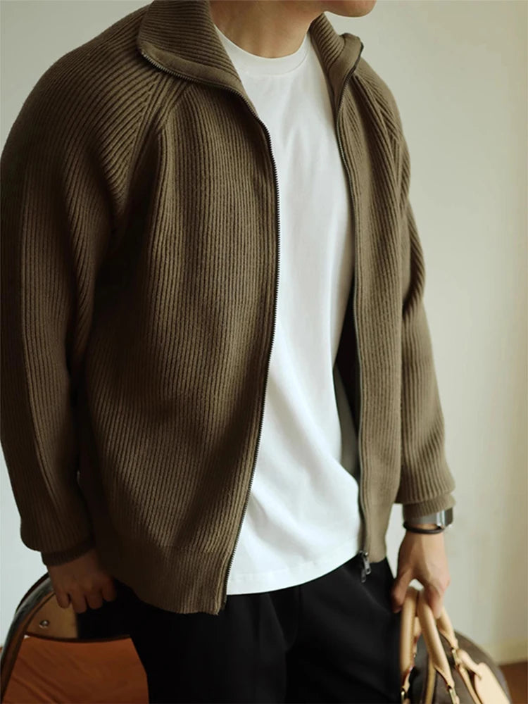 Men’s Zip-Up Knitted Cardigan – Warm Anti-Pilling Design
