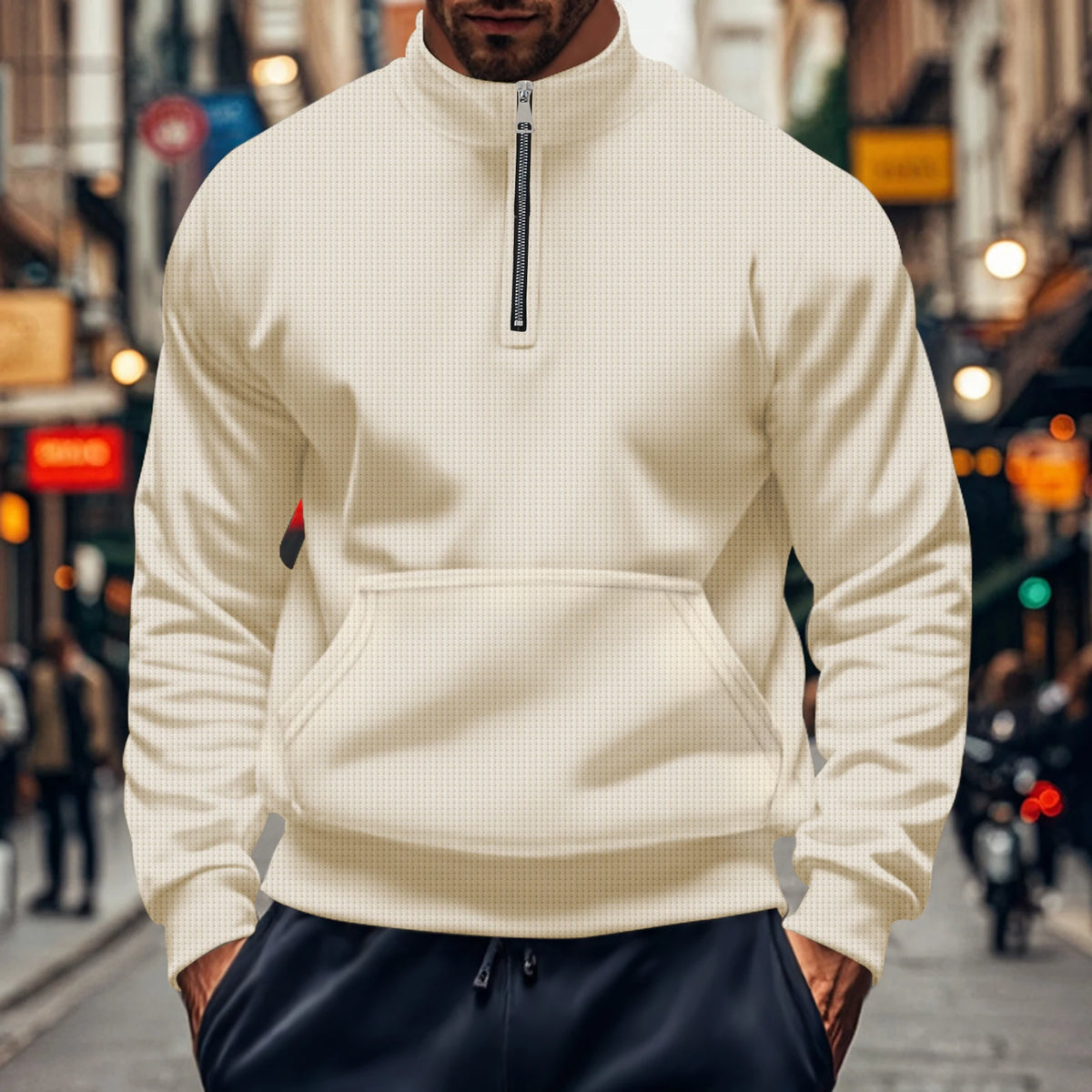 Men's Waffle Knit Half Zip Pullover Sweatshirt