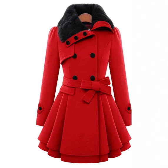 Women’s Long Wool Blend Trench Coat – Double‑Breasted