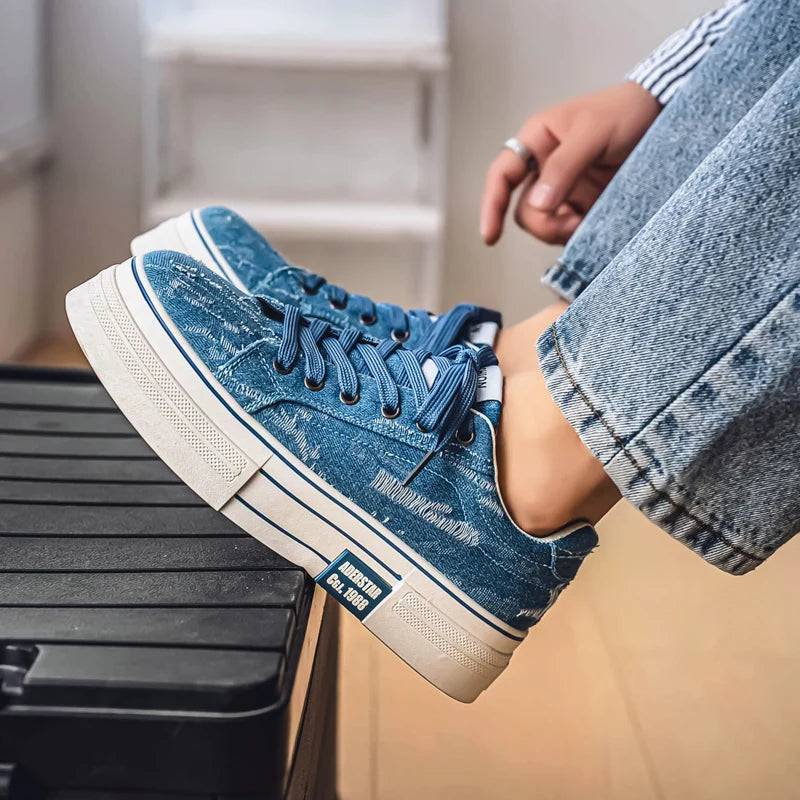 Men’s Casual Patchwork Sneakers – Breathable Denim