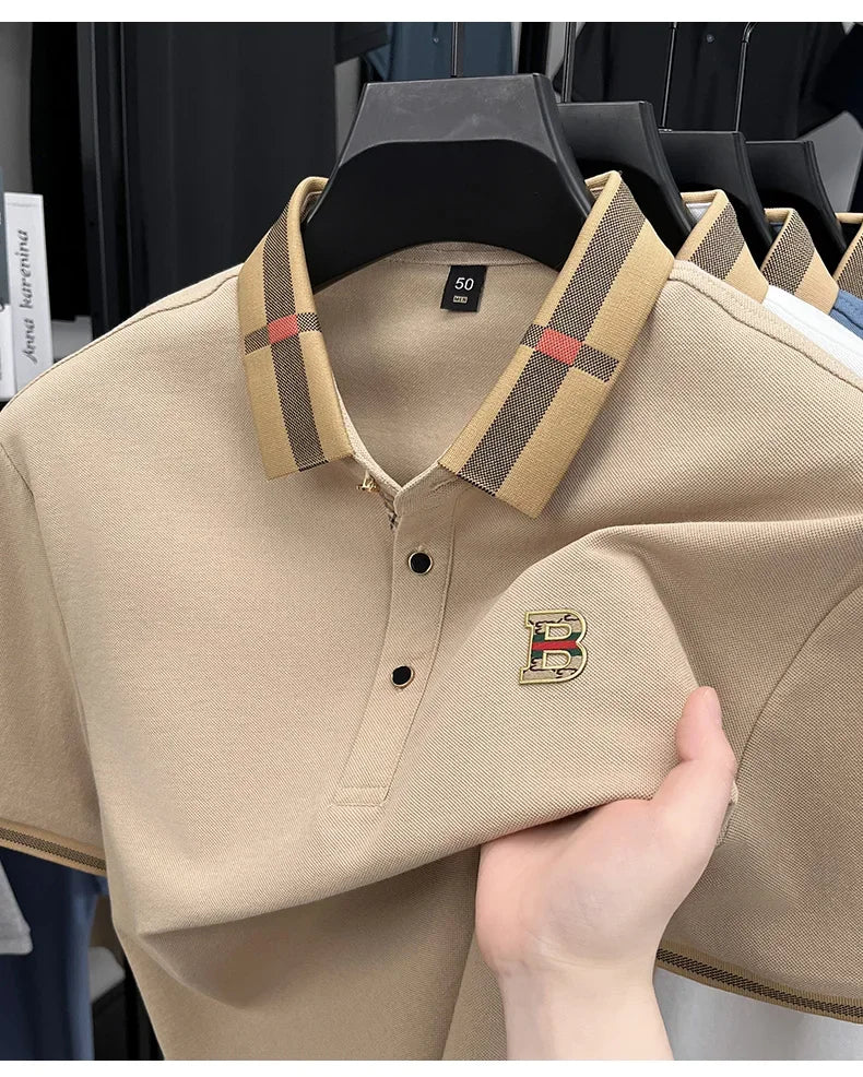 Men's Letter Print Color Block Polo Shirt For Summer