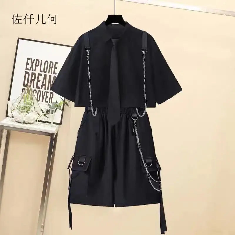 Women’s Streetwear Two-Piece Set High Waist Cargo Shorts