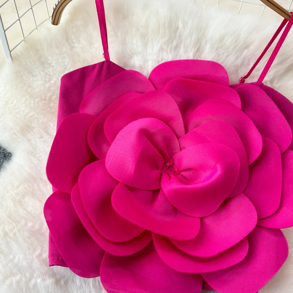Stretch Knit Flower Applique Crop Cami for Women