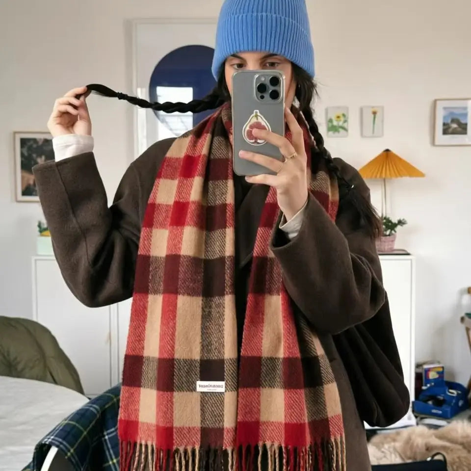 Plaid Tassel Pashmina Scarf – Soft Faux Cashmere Wrap