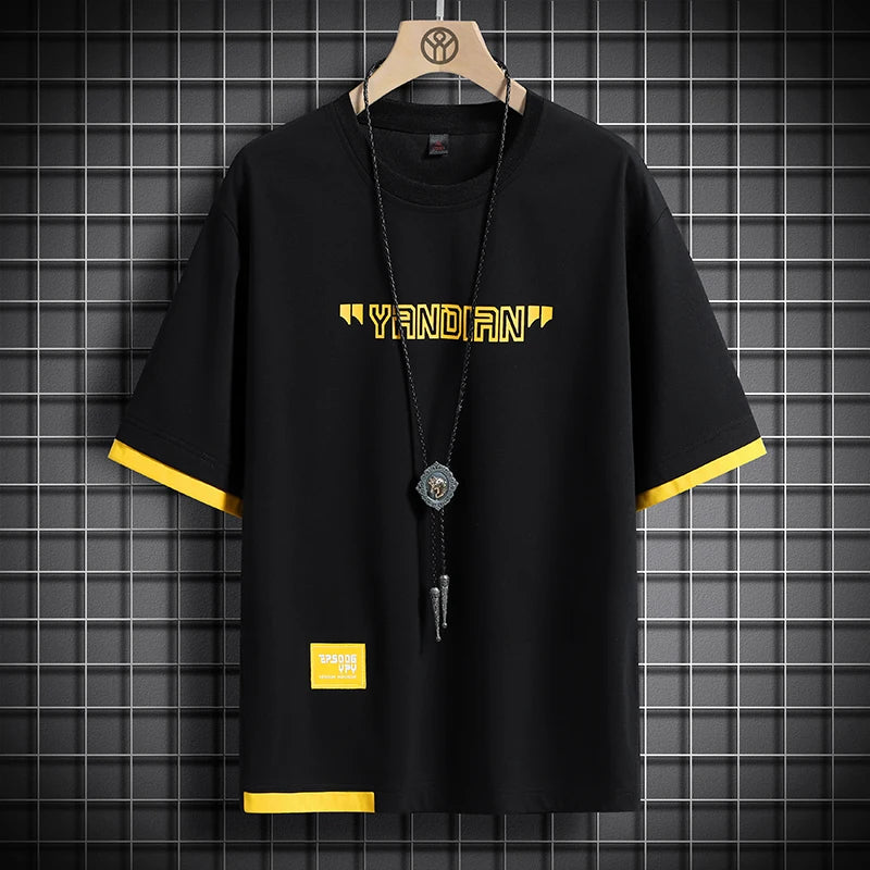 Men's Loose Hip Hop Patchwork T-Shirt, Casual Summer