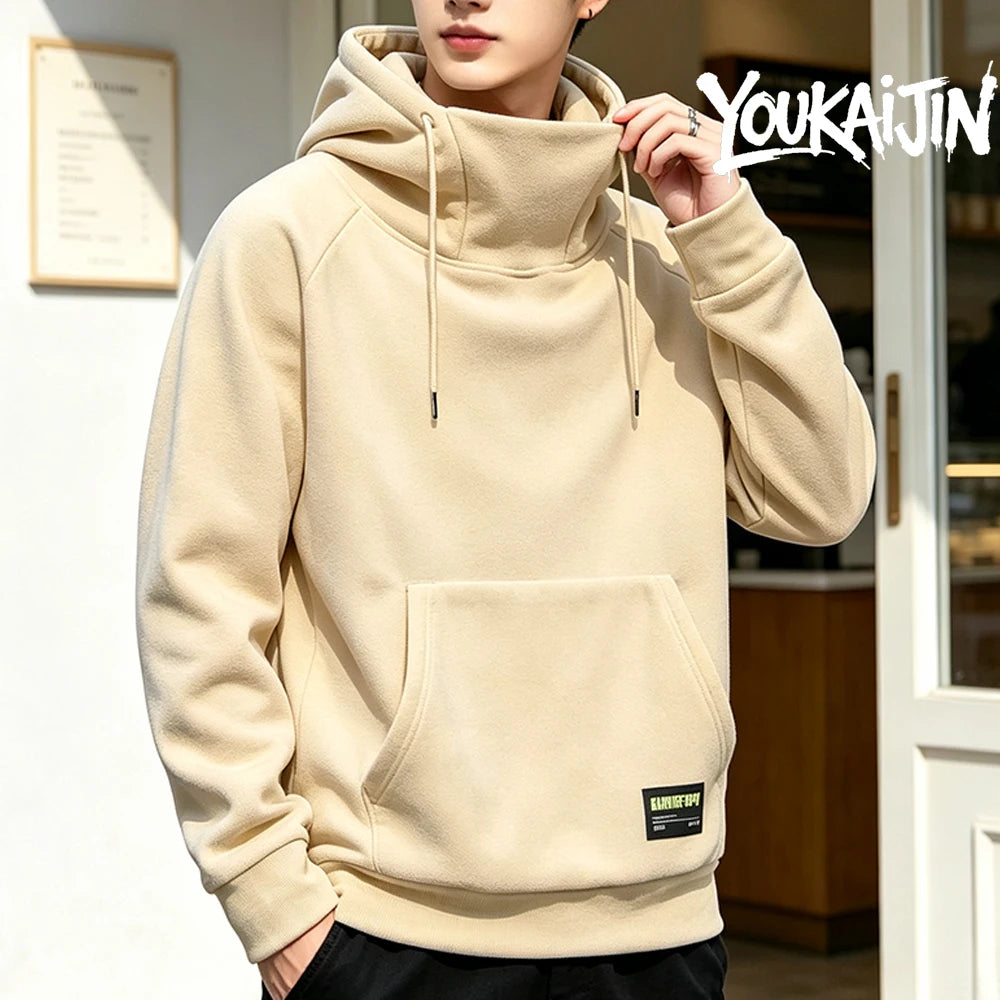 Men's Fleece Hoodie Sweatshirt Solid Color Pullover