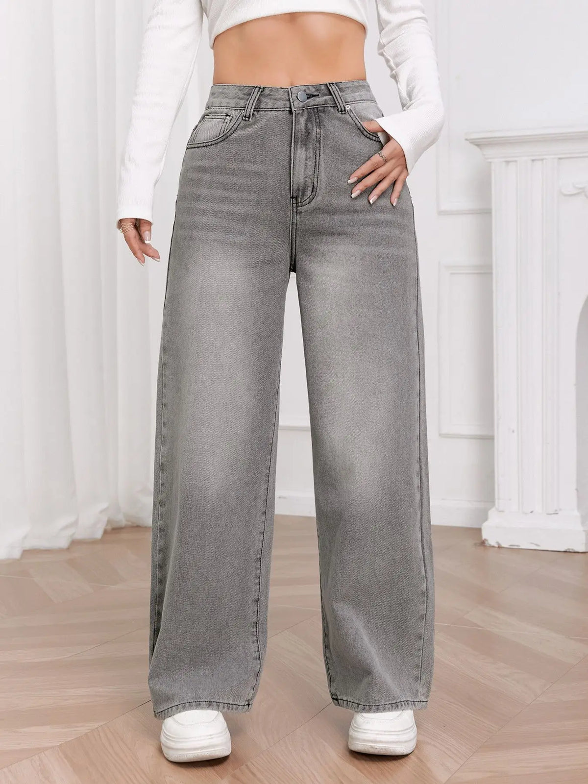 Women’s Wide Leg Sky Gray Jeans – Soft Denim Comfort