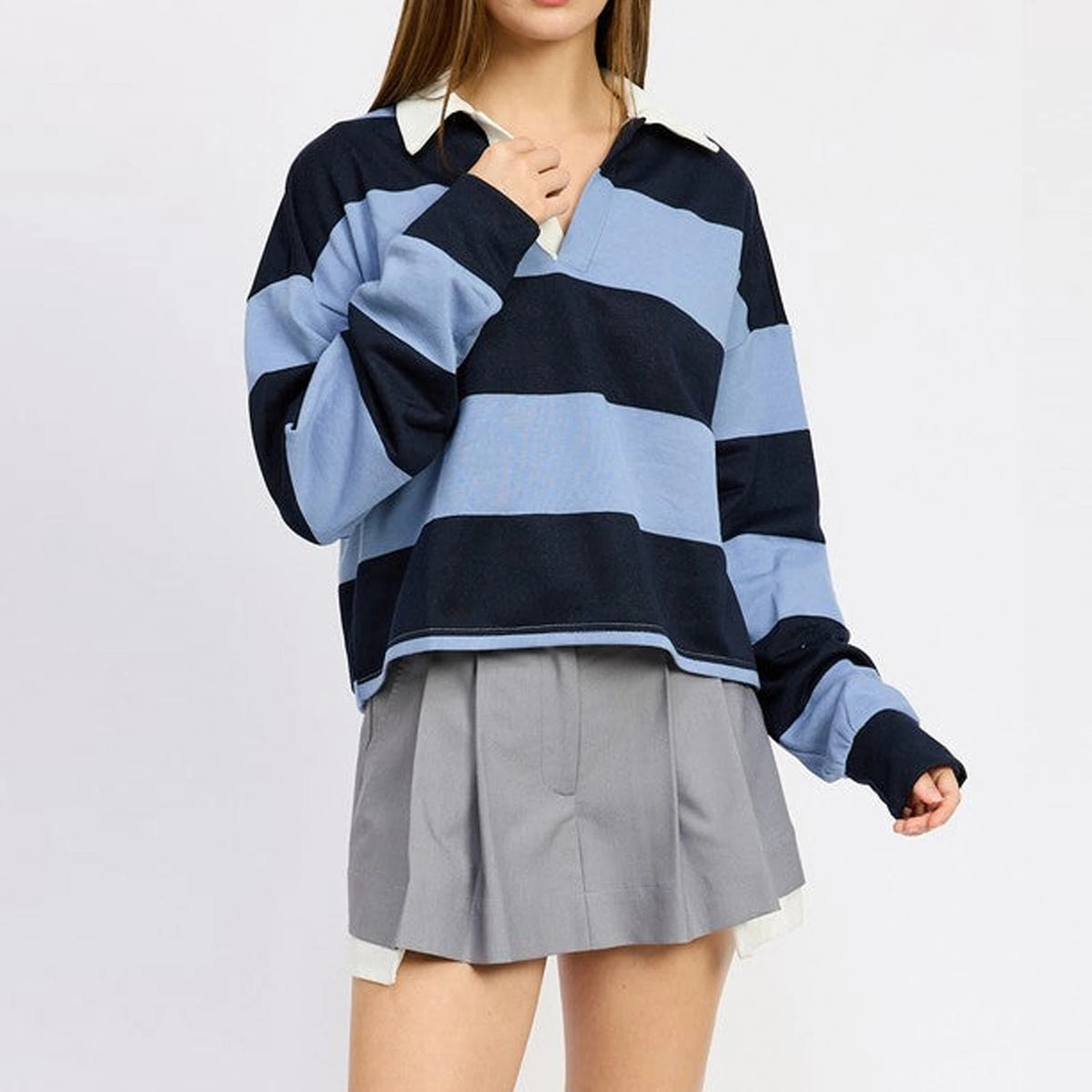 Women’s Striped Cropped Pullover Long Sleeve Top