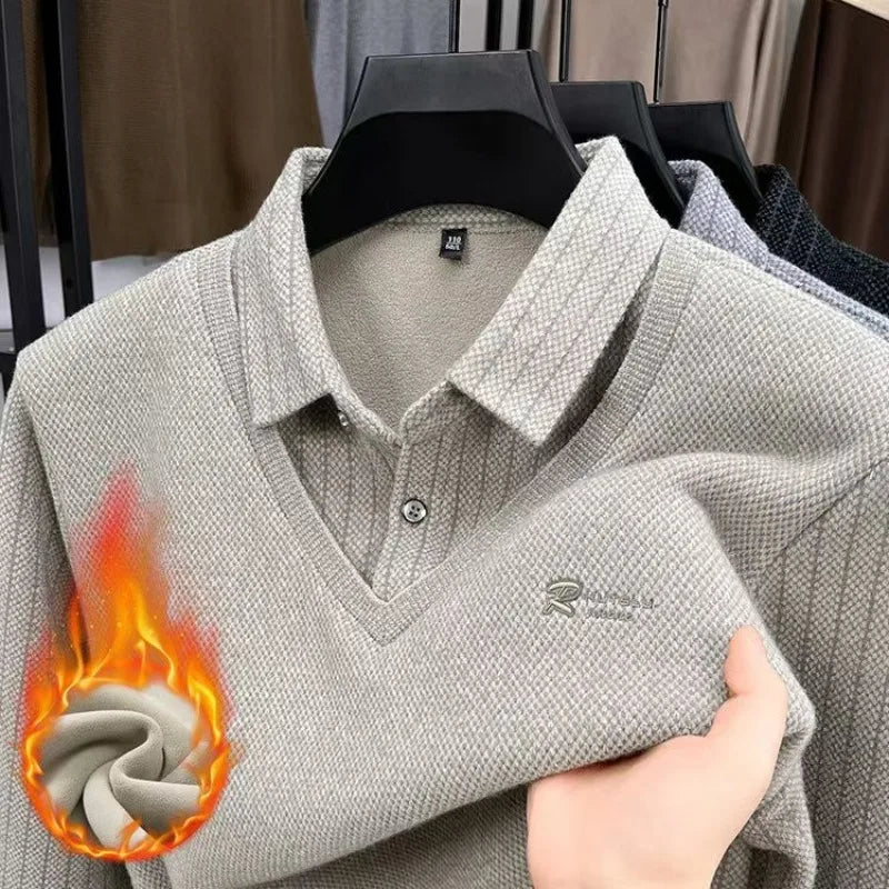Men's Long Sleeve Polo Shirt – Fleece Lined, Non-Iron