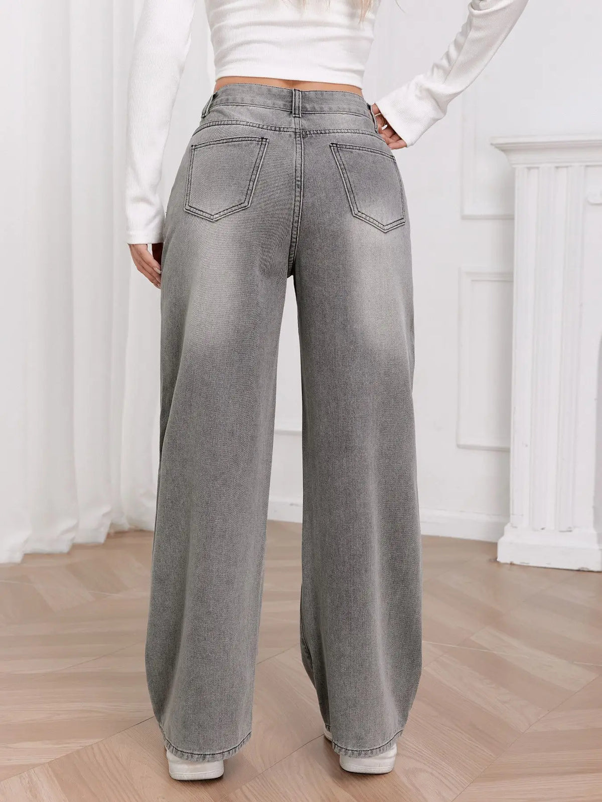 Women’s Wide Leg Sky Gray Jeans – Soft Denim Comfort