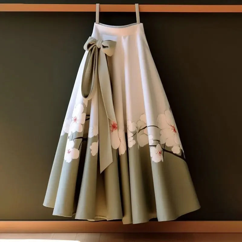 Retro Hanfu Horse Face Skirt – Printed Mid-Length Style