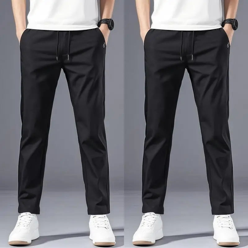 Men's Straight-Leg Casual Pants – Slim Fit, Elastic Waist