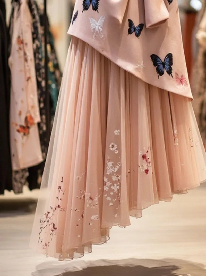 Irregular High Waist Butterfly Print Skirt For Women