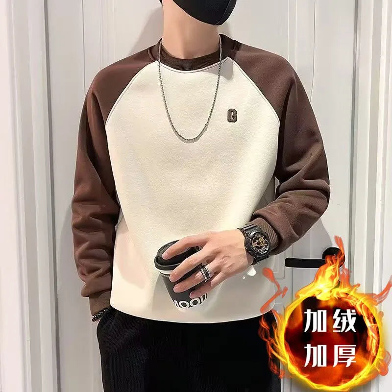 Men’s Fleece Color Block Sweatshirt – Casual Loose Fit