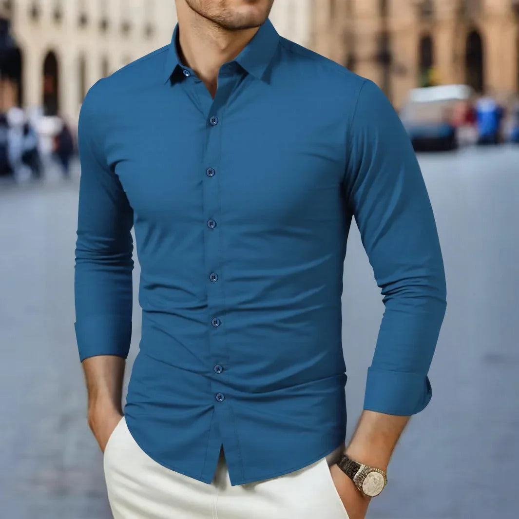 Men's Casual Wrinkle-Resistant Long Sleeve Shirt