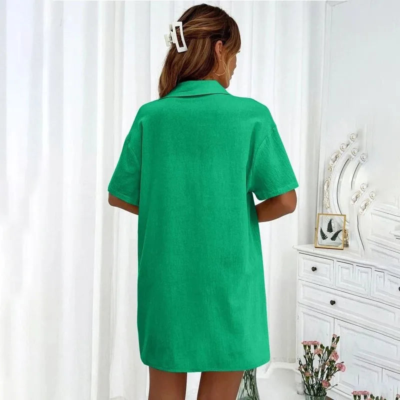 Women’s Casual Cotton-Linen Shirt and Shorts Set