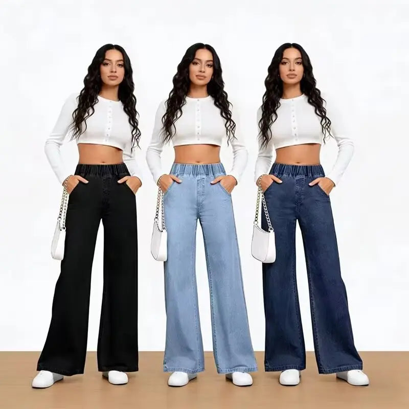 Women’s Wide Leg Denim Jeans With Elastic Waist