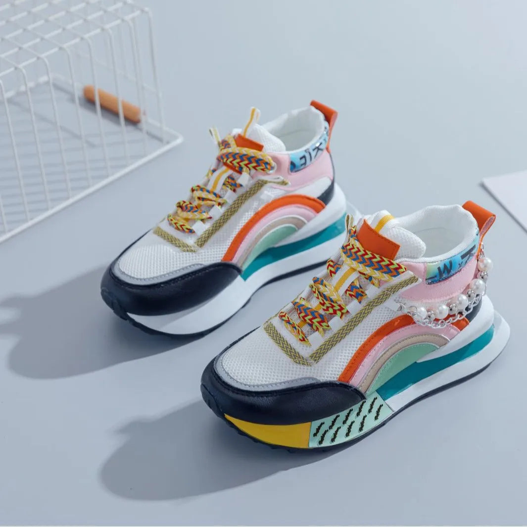 Pearl Embellished Chunky Sneakers for Casual Walking