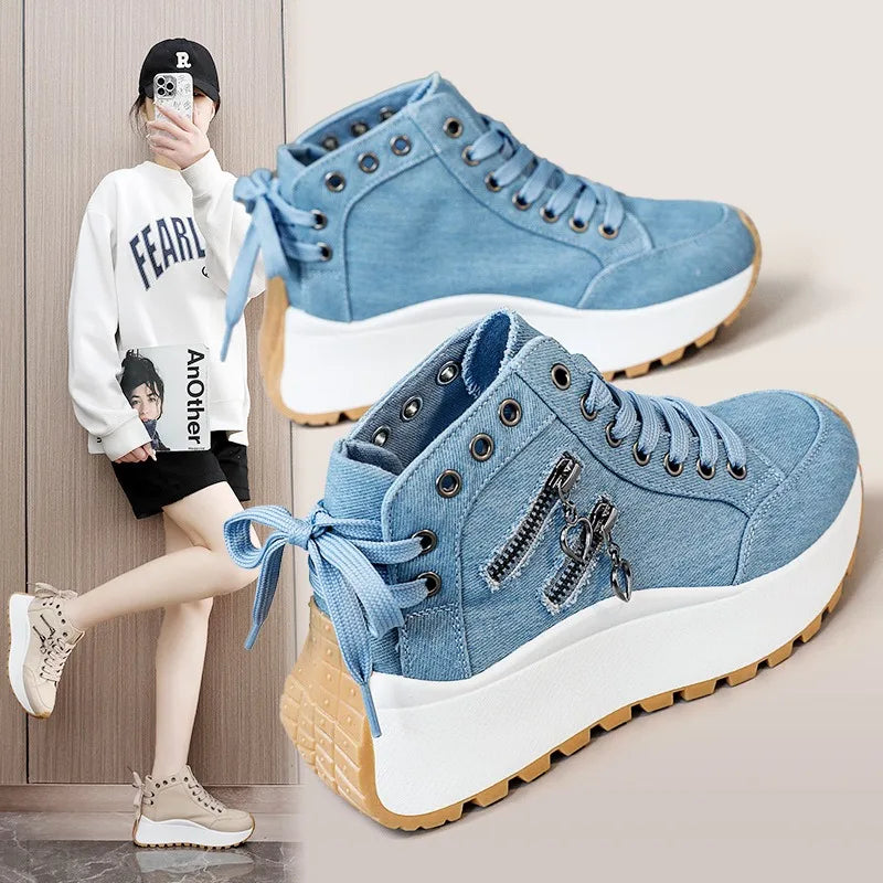 Women’s Chunky High Top Canvas Sneakers – Platform Sole