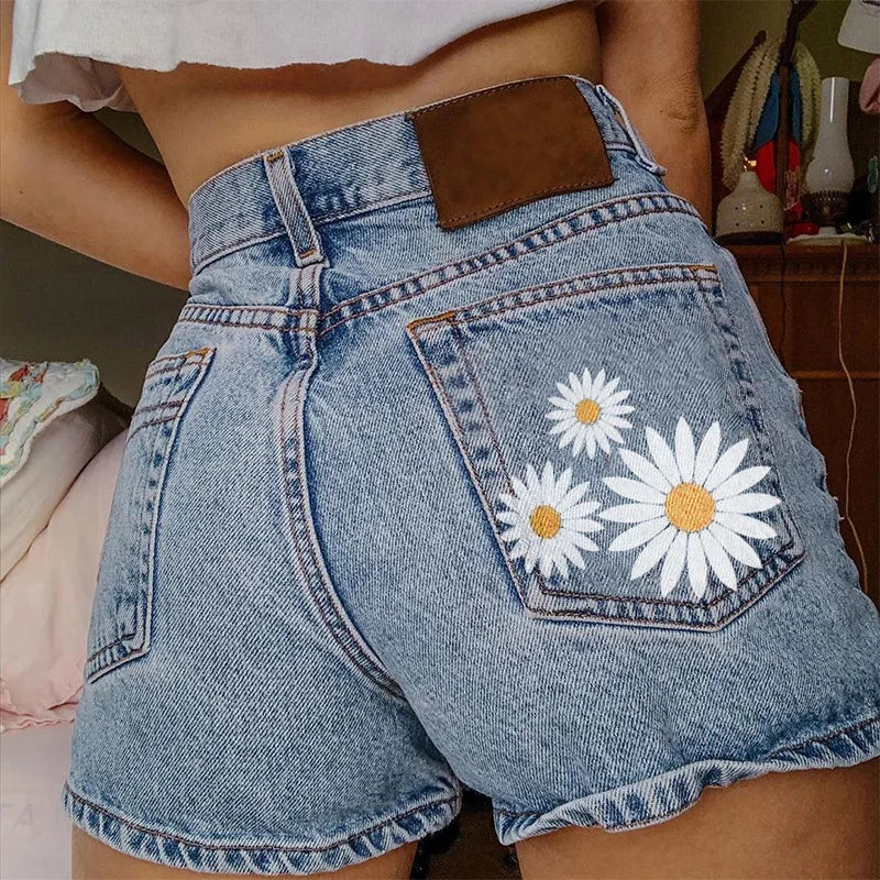 Women’s Vintage Embroidered Denim Multi-Pocket Shorts