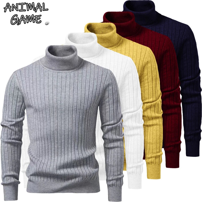 Men's Striped Turtleneck Knit Sweater – Warm Casual