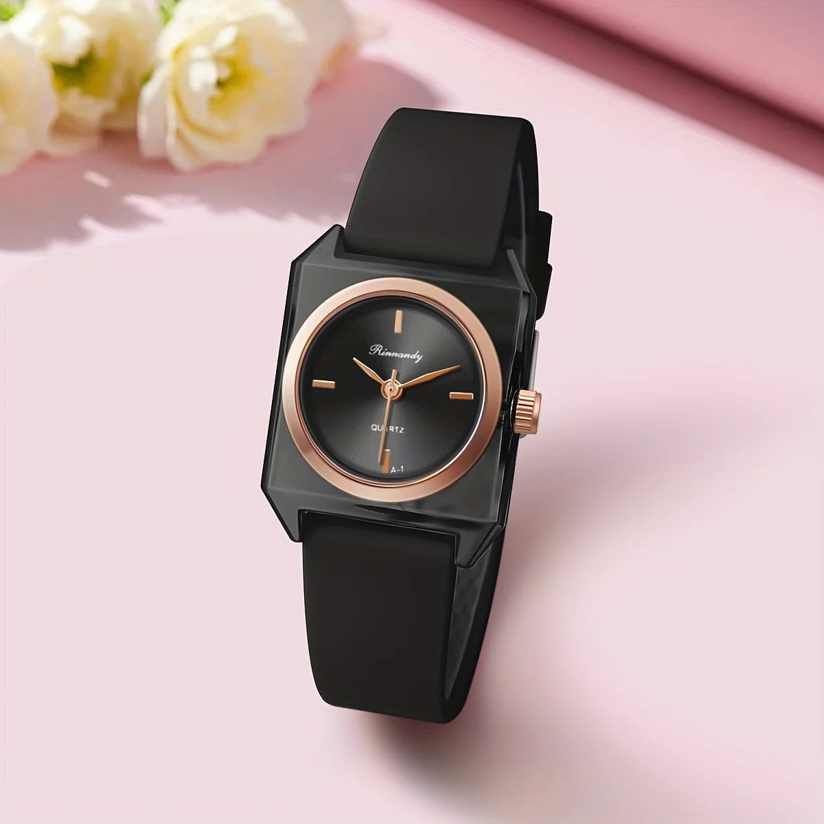 Women’s Rectangle Quartz Watch with Soft Silicone Strap