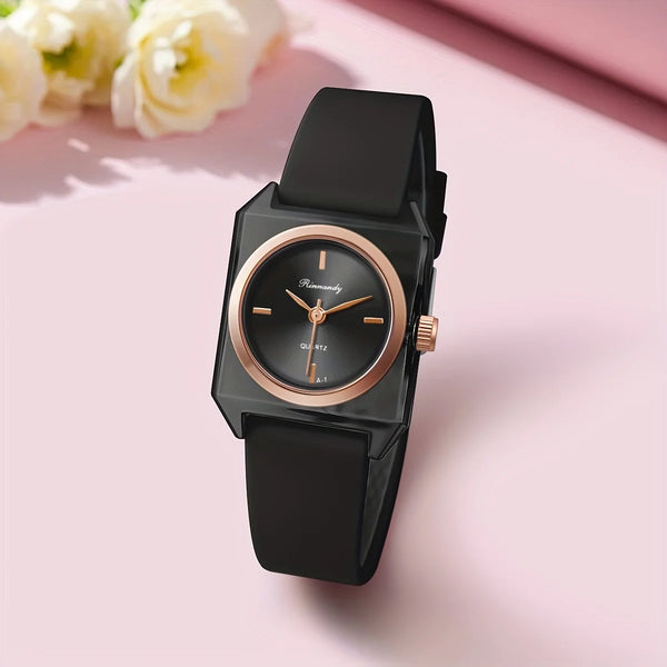 Women’s Rectangle Quartz Watch with Soft Silicone Strap