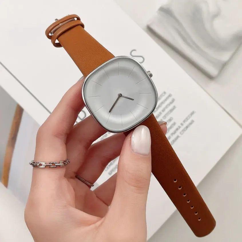 Women’s Square Leather Watch Quartz Fashion Wristwatch
