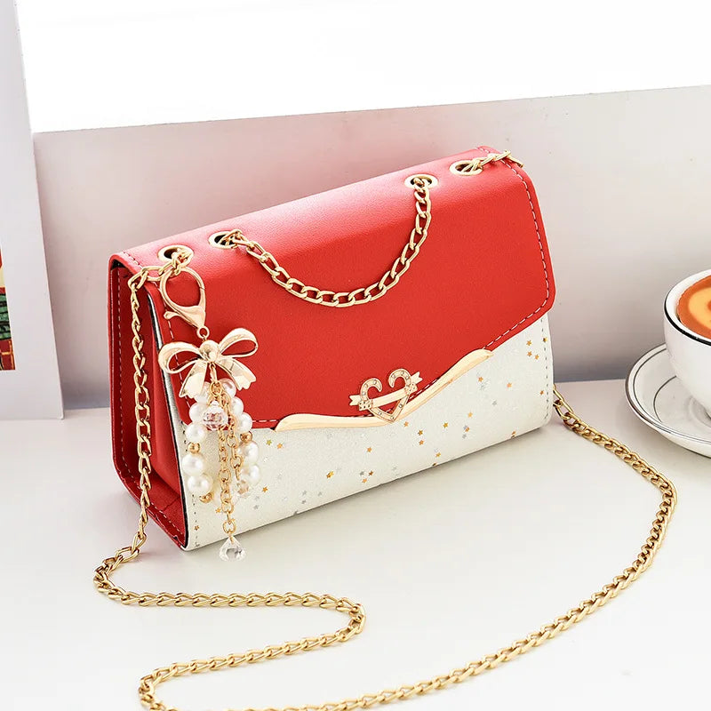 Women’s Sequin Box Shoulder Bag With Bow Chain Detail
