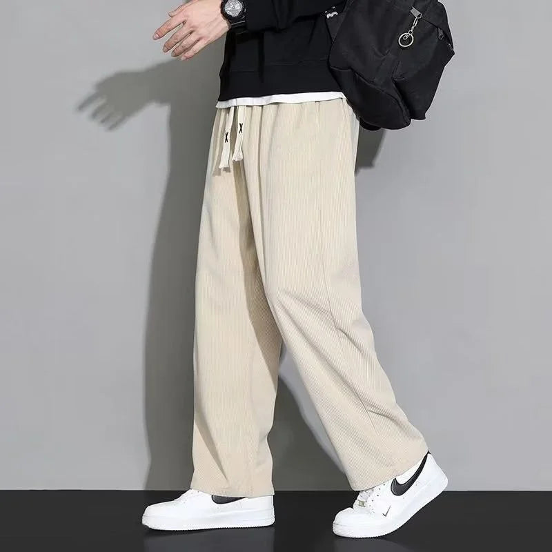 Men’s Fleece Corduroy Casual Pants With Elastic Waist