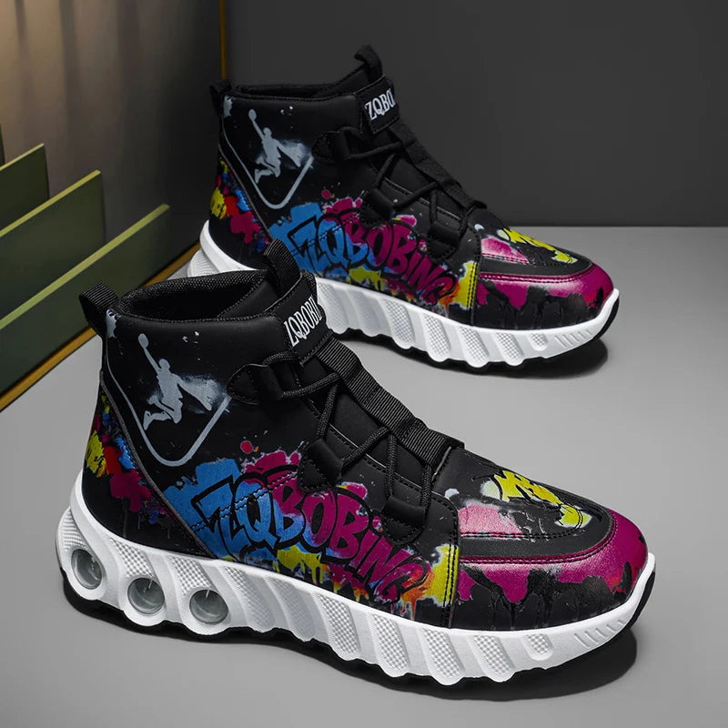Men’s High-Top Colorblock Sneakers – Thick Sole Casual Sport