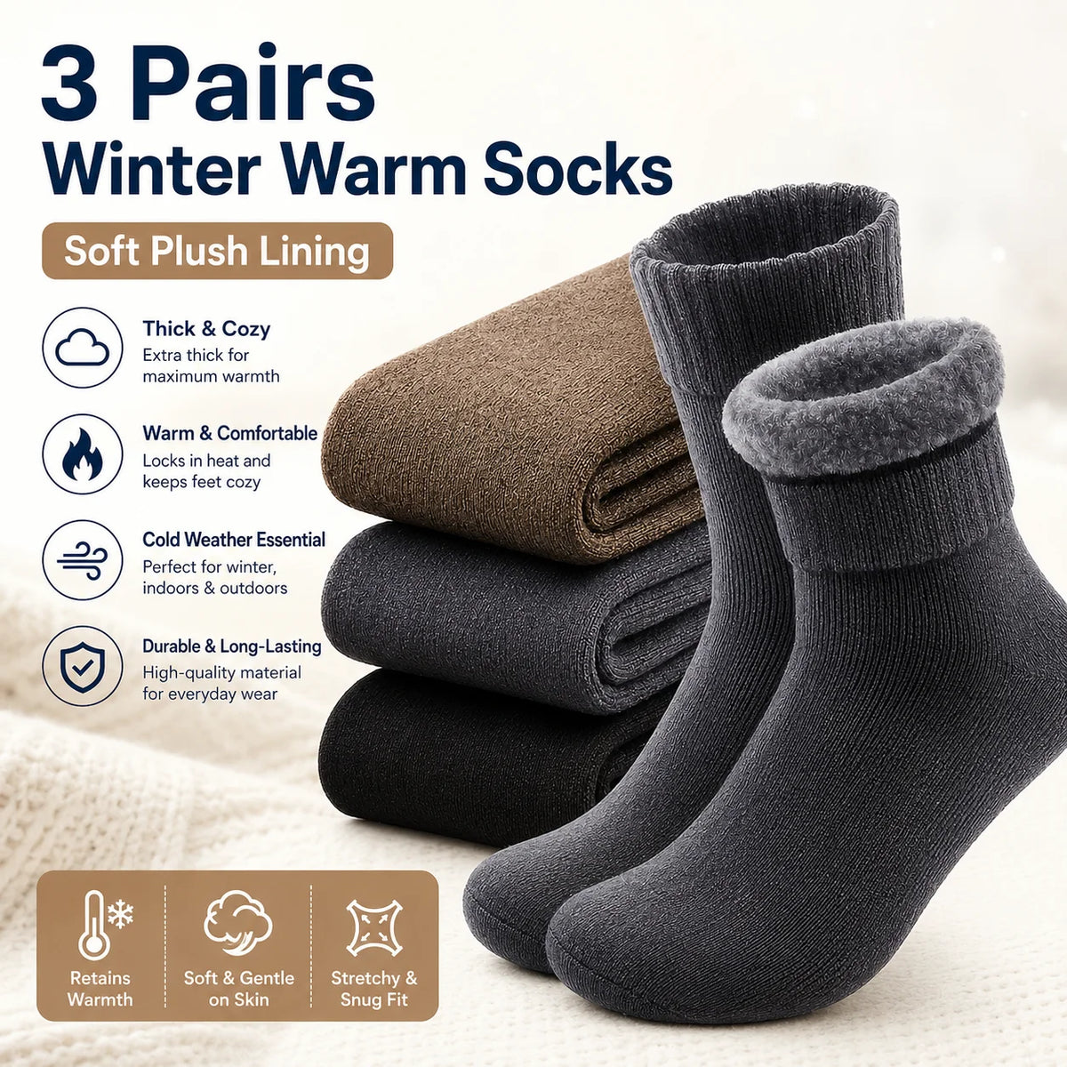 Men’s Thermal Hiking Socks 3-Pack – Thick Mid-Calf Knit