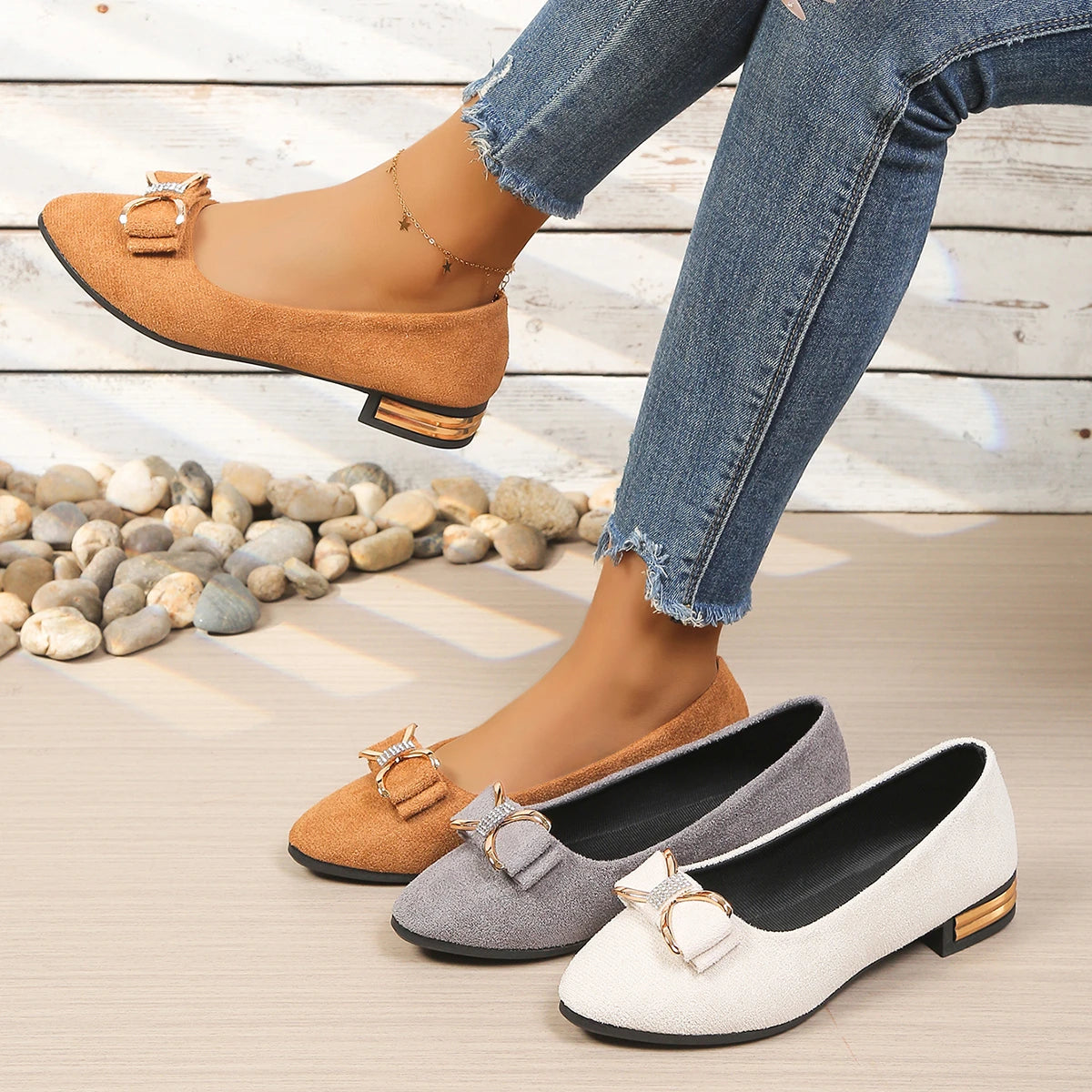 Women’s Bow Flats Loafers – Soft PU Casual Shoes