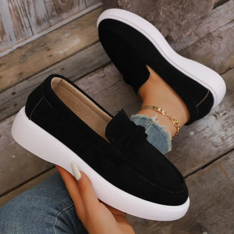 Women’s Suede Slip-On Loafers Flats Round Toe Casual